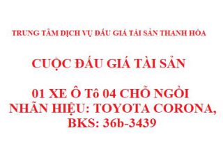 01 ô tô 04 chỗ ngồi, Nhãn hiệu: Toyota Corona, BKS: 36B-3439